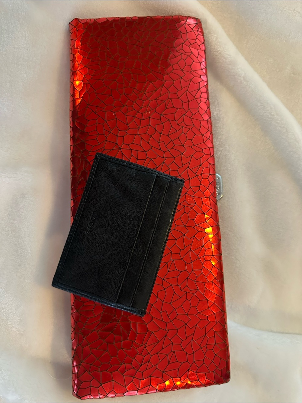 Lodis Red Metallic Clutch with Black Card Holder